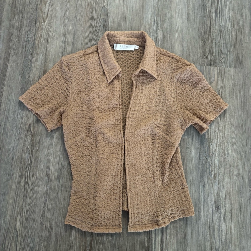 Astr Textured Button Down Shirt in Tan